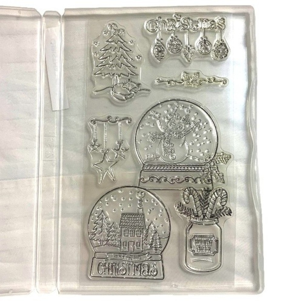Christmas Snowglobe Stamp Set Tree Holiday Photopolymer Stamps Set of 7 Snow